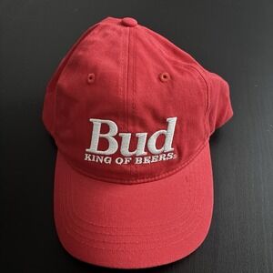 Y2K Bud King Of Beers Dad Hat Strapback Cap Red Budweiser OSFM Promo